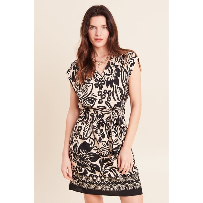 Robe droite courte col V manches courtes noir <span itemprop=