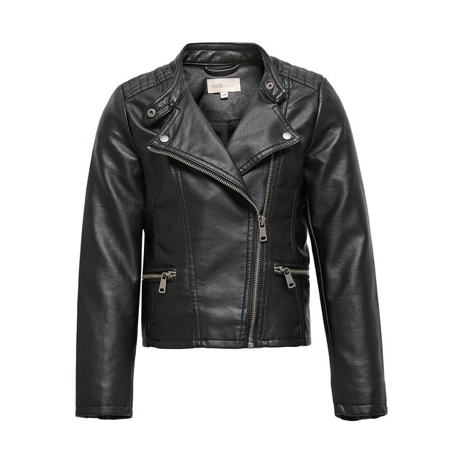 Jacke aus Lederimitat, Biker-Stil schwarz <span itemprop=