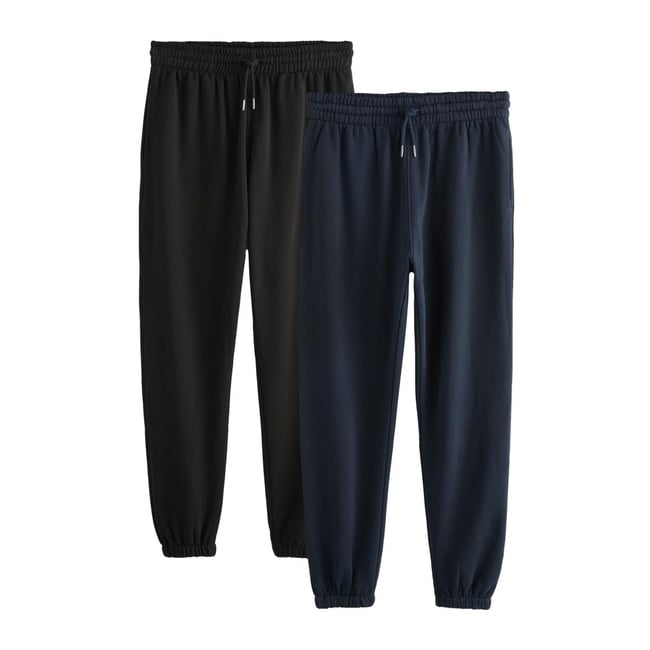 Jogging brossé sur l’envers, lot de 2 noir/bleu marine <span itemprop=