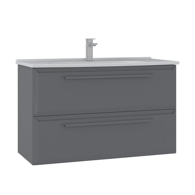 Meuble 2 tiroirs 100 cm + vasque NEREE Couleur gris <span itemprop=