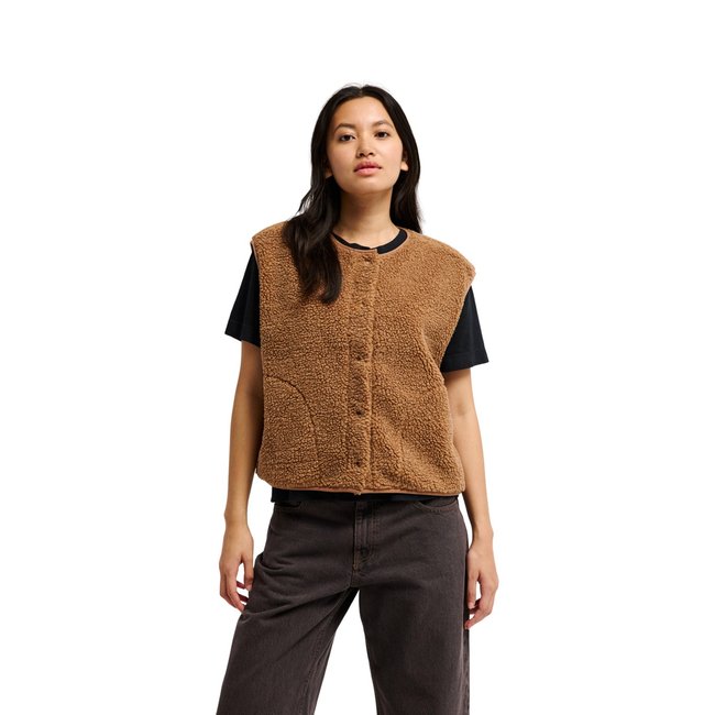 Gilet Sherpa sans manches CROPPED marron rawhide <span itemprop=