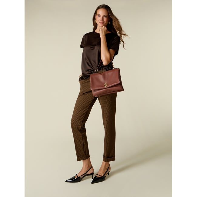 Pantalon pied-de-poule marron <span itemprop=
