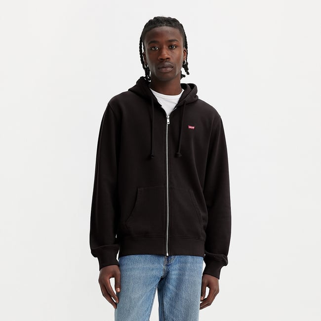 Sudadera con capucha y cremallera, cuello redondo negro <span itemprop=