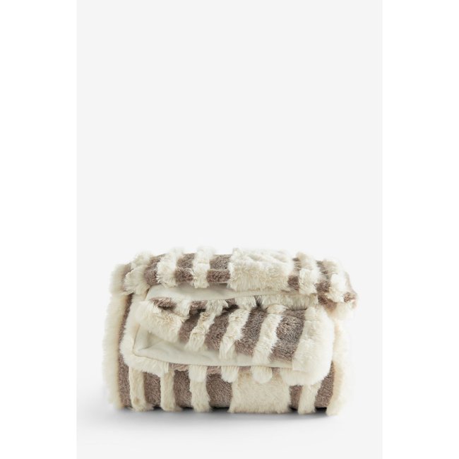 Jeté en imitation fourrure à rayures relief naturel foncé <span itemprop=
