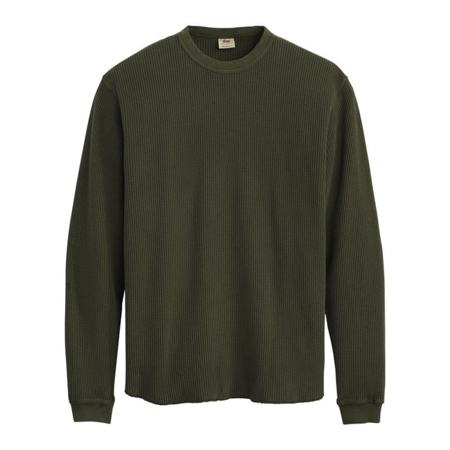 T-shirt en coton kaki à coupe droite pourvu de manches longues vert <span itemprop=