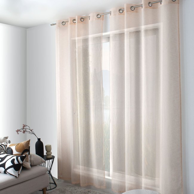 Voilage à oeillets aspect lin pêche <span itemprop=