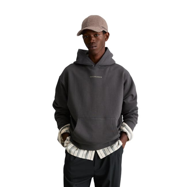 Sweat à capuche ample en pur coton biologique gris <span itemprop=