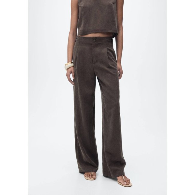 Pantalon Lyocell droit à pinces marron <span itemprop=