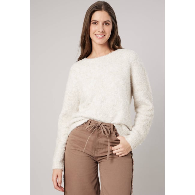 Pull femme en maille duveteuse effet brillant EDNA beige <span itemprop=