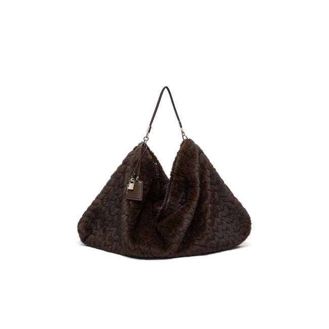 Sac grand format en imitation fourrure marron foncé <span itemprop=