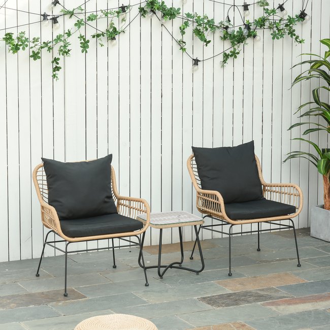 Ensemble salon de jardin 2 places 3 pièces style exotique noir <span itemprop=