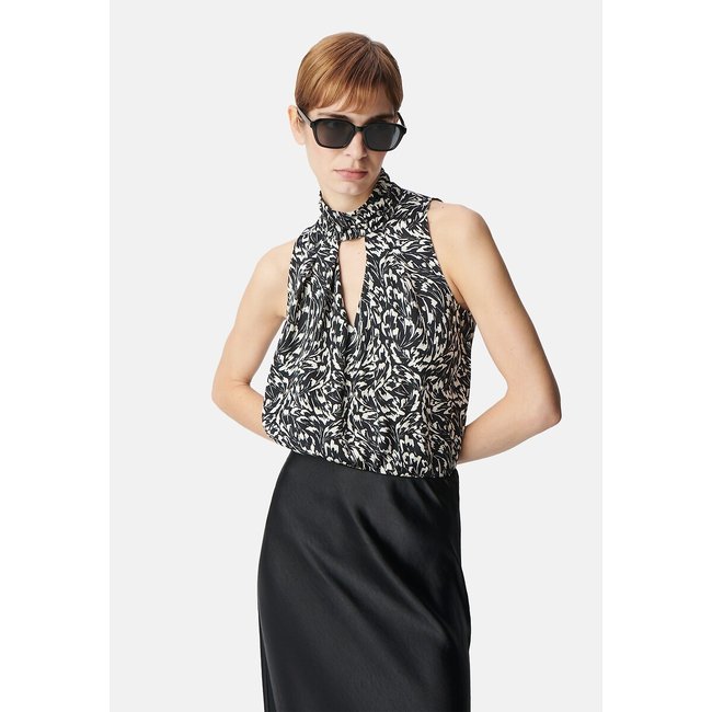 Blusa senza maniche con collo alto e stampa grafica nero IKKS