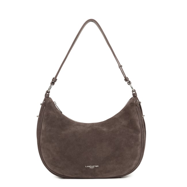 Borsa a tracolla L con zip, in pelle scamosciata marrone LANCASTER