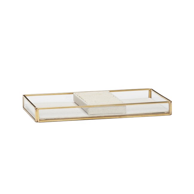 Boîte à bijoux en toile, verre et fer ECRU Couleur laiton <span itemprop=