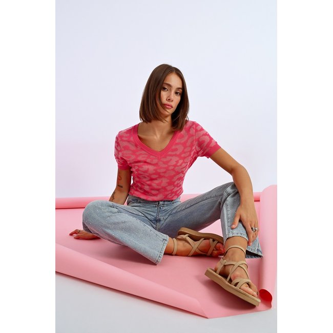 Polo léopard fuchsia <span itemprop=