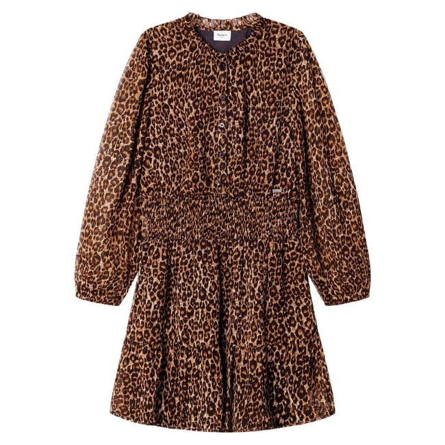 Robe Courte À Imprimé Animal beige malté <span itemprop=