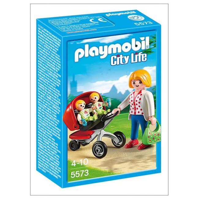 City Life - Maman avec jumeaux et landau multicolore <span itemprop=