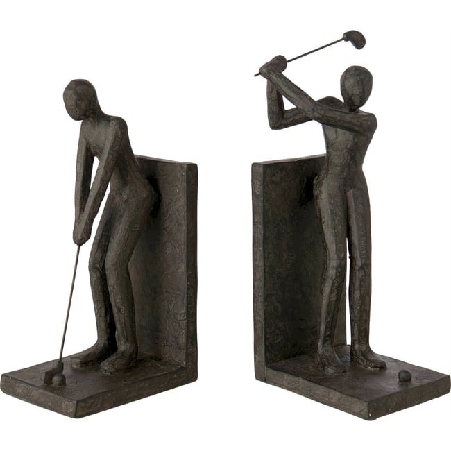 Serre-livres golfeur en résine, Lot de 2 Couleur noir <span itemprop=