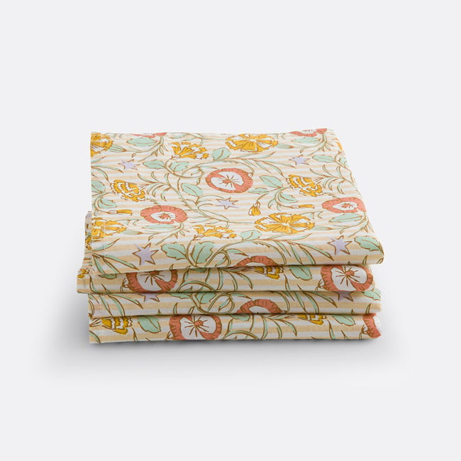 Lot de 4 serviettes de table coton lavé, Cyrille imprimé <span itemprop=