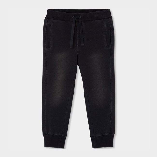 Pantalon molleton garçon effet denim noir <span itemprop=