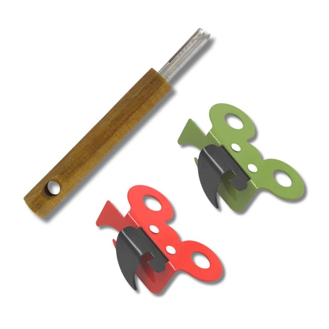 Duo Ouvre boîte manuel papillon et tire languette rouge|vert|noir|bois <span itemprop=