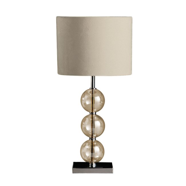 Chrome Base with Amber Orb Detail and Natural Shade Table Lamp, cream, SO'HOME
