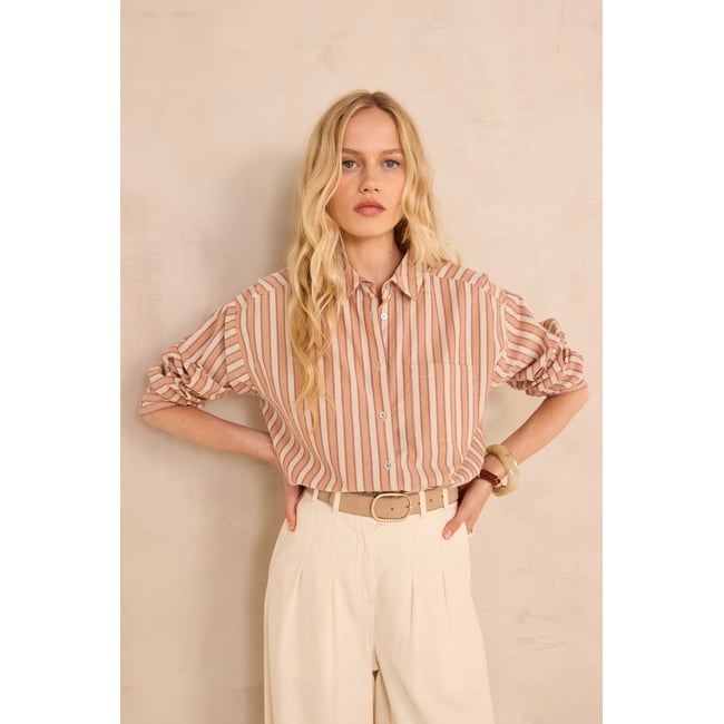 Chemise rayée à manches longues en coton MARILOU creme <span itemprop=