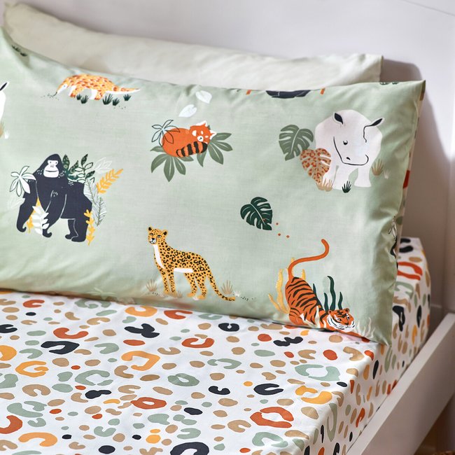Wildlife Animal Print Fitted Sheet, green, LITTLE FURN