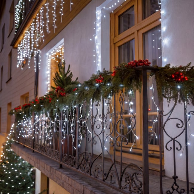 Rideau lumineux stalactite d'extérieur 15 m 900 LED blanc froid à effets avec minuteur sur secteur Couleur blanc froid <span itemprop=