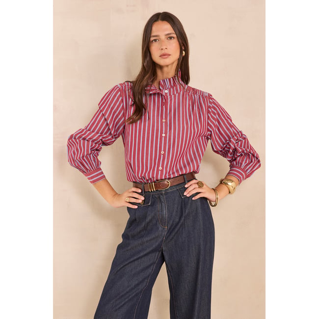 Blouse rayée en coton MARISSA bordeaux <span itemprop=
