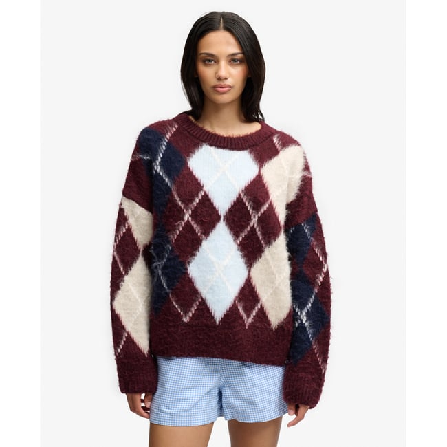 Pull Argyle Brushed coupe décontractée bordeaux bleu marine argyle <span itemprop=