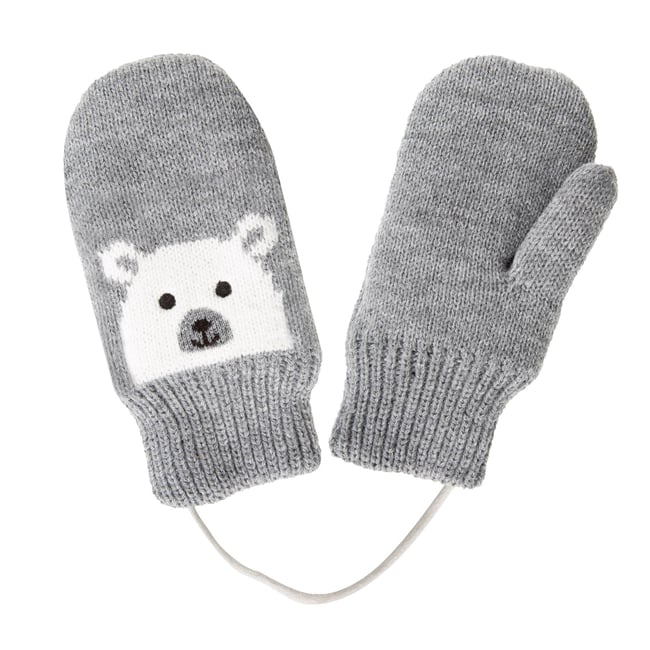 Gants motif ours - doublées imitation fourrure gris <span itemprop=