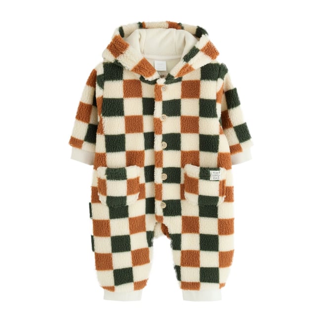 Combinaison bébé capuche peau lainée damier <span itemprop=