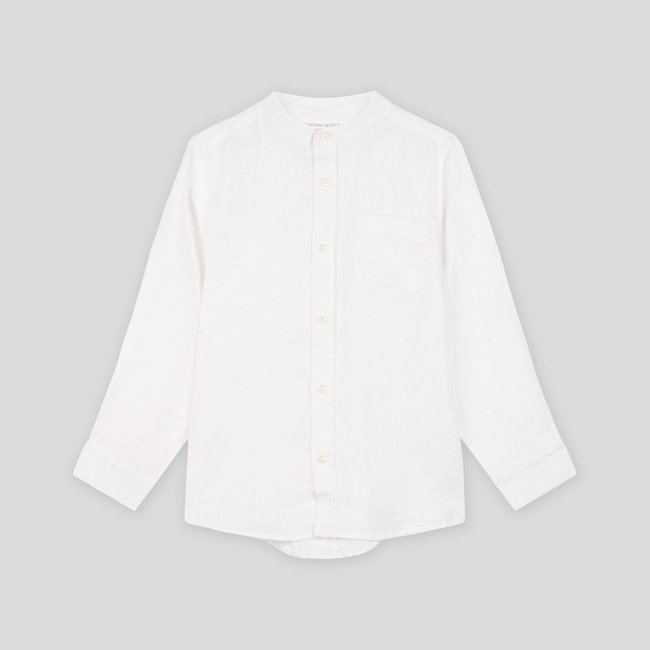 Chemise col mao unie en lin, certifiée European Flax ecru <span itemprop=