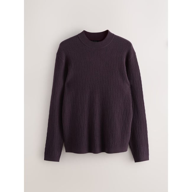 Pull standard ras du cou mi-épais et texturé violet foncé <span itemprop=