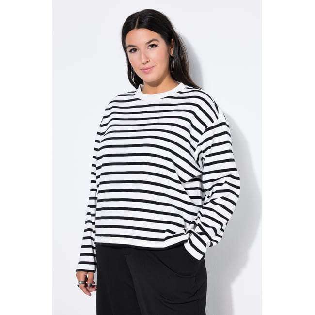 Sweat-shirt ultra-oversize, rayures blanc cassé <span itemprop=