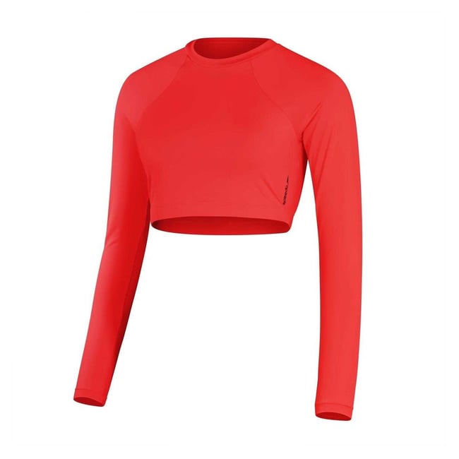 Haut court et cintré manches longues raglan rouge <span itemprop=