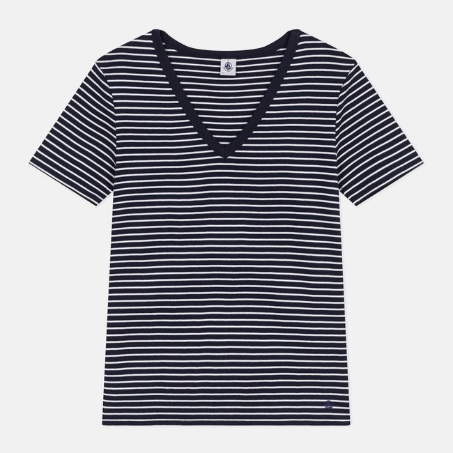 T-shirt L'Iconique a righe con scollo a V marine/bianco PETIT BATEAU