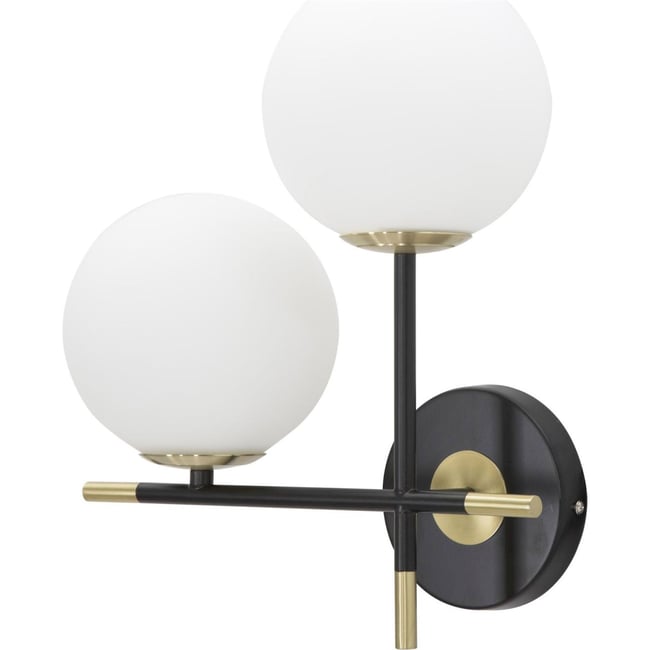 Applique murale double en fer et verre GLAM Couleur noir doré et blanc <span itemprop=