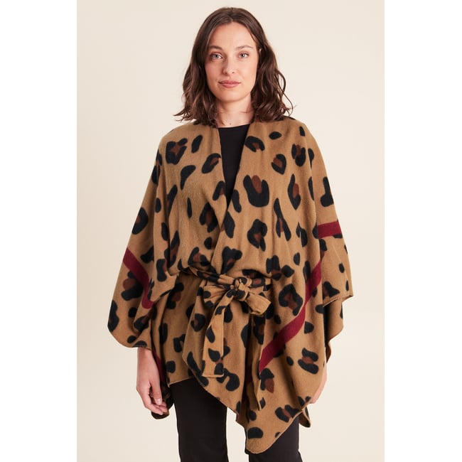 Poncho ceinturé taupe <span itemprop=