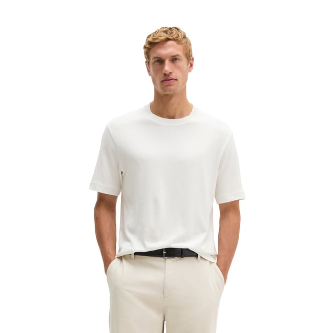 T-shirt coupe classique en jersey de coton bio léger blanc <span itemprop=