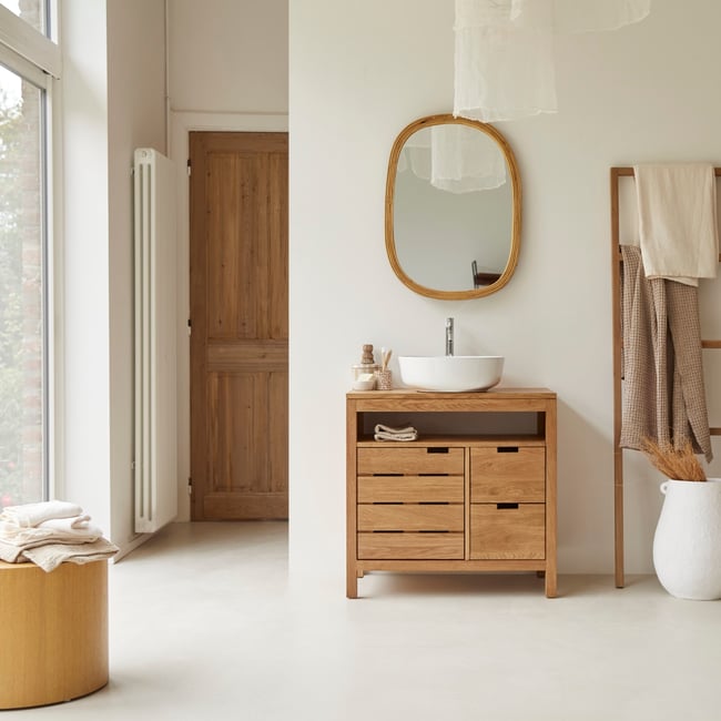 Meuble Salle De Bain en Chêne massif, SERENA Couleur marron clair <span itemprop=