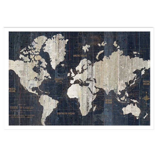 Affiche carte du monde voies navigables - HEXOA