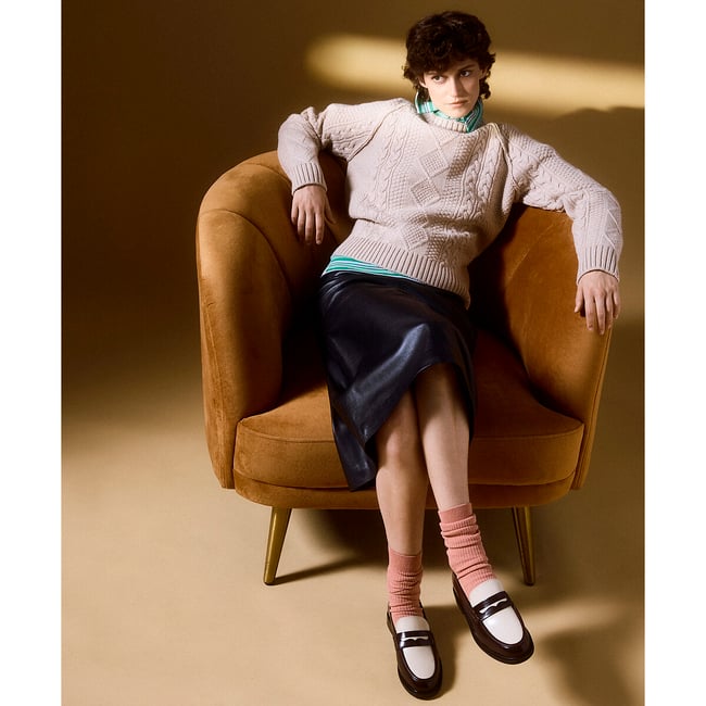 Merino wool cable knit crew neck jumper, ecru , LA REDOUTE X MAZORCAS