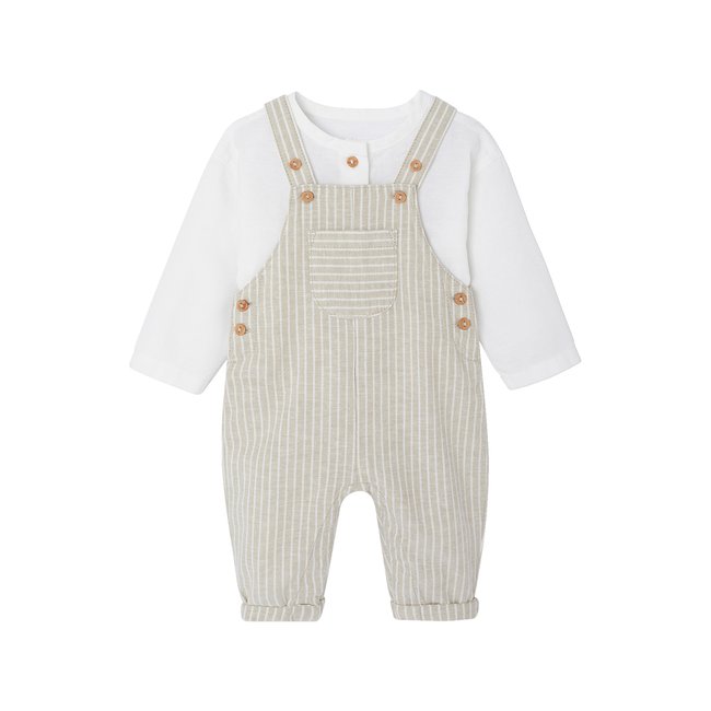 Ensemble cérémonie chemise et salopette naissance en lin et coton - VERTBAUDET