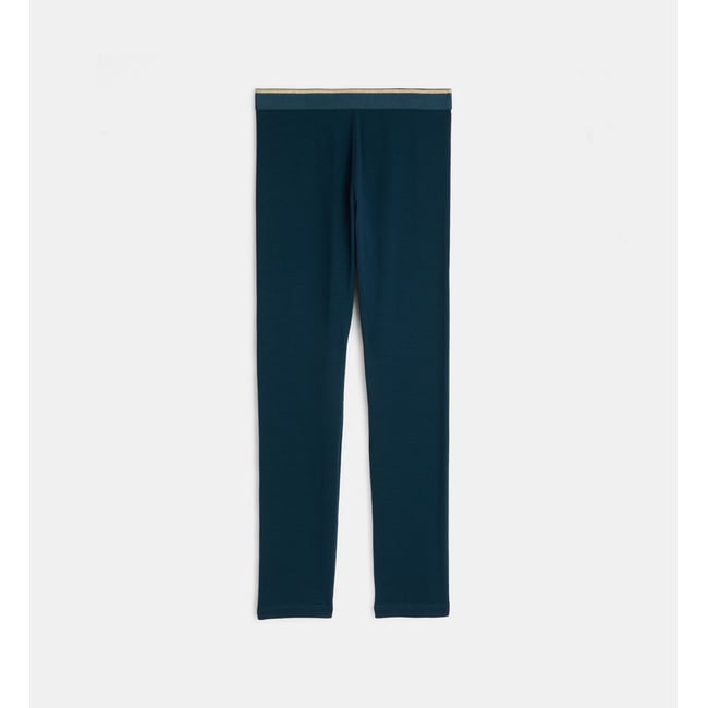 Legging tallas taille élastiquée pailletée bleu <span itemprop=