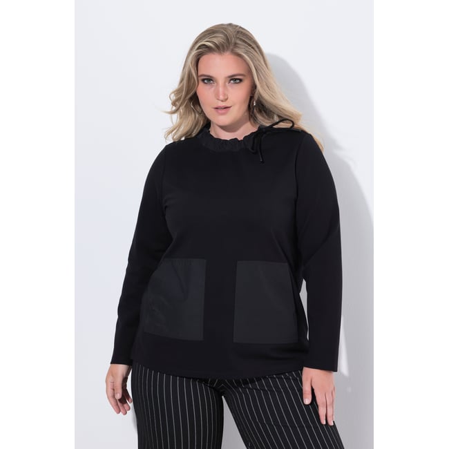Sweat-shirt à col montant et manches longues noir <span itemprop=