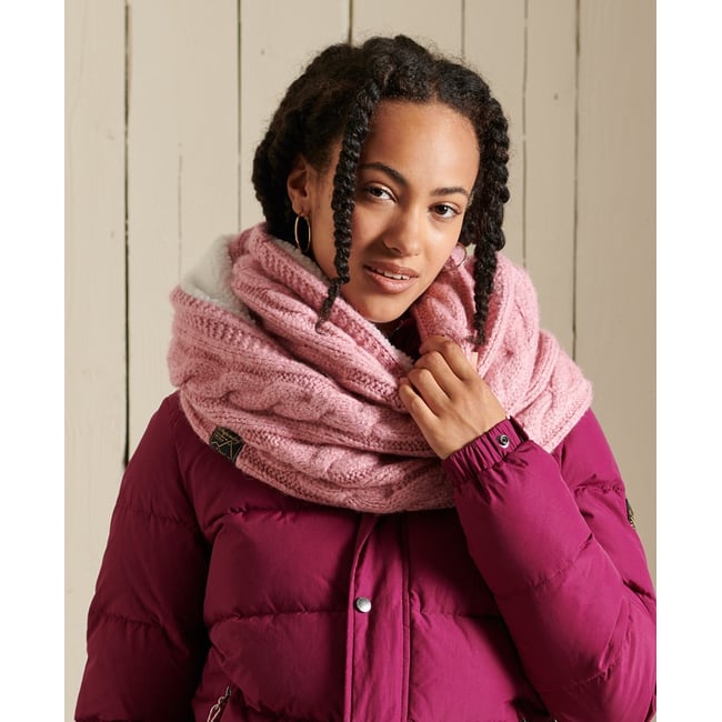 Snood en maille torsadée en tweed tweed rose vintage fumé <span itemprop=