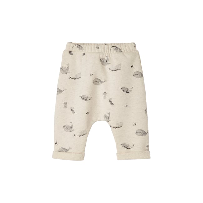 Pantalon naissance en molleton beige chiné aop baleine <span itemprop=