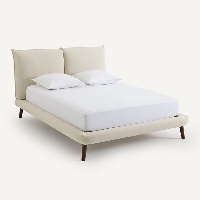 Lit double avec sommier assemblé, en coton et lin, AURORE, design E Gallina Couleur ficelle <span itemprop=